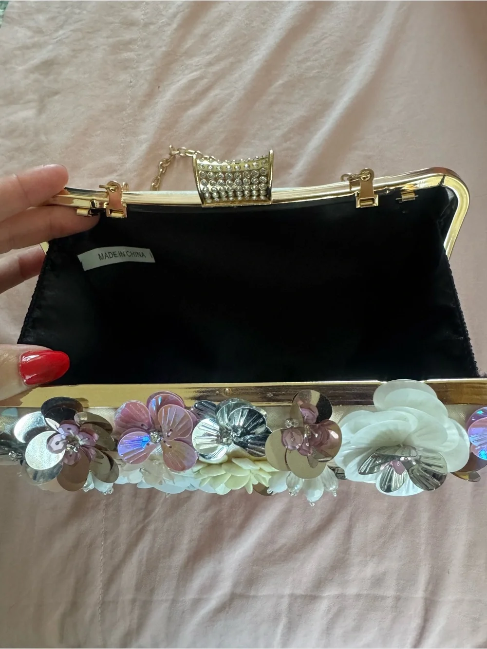 Embellished Floral Evening Clutch - Ivory & Gold